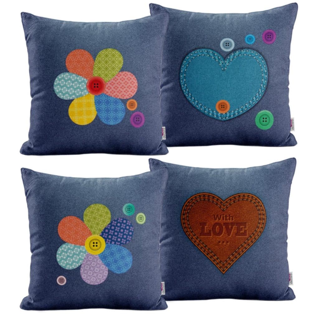 Kit 4 Capas de Almofadas Azul e Bege Decorativas e Geométricas Para Sofá 40x40