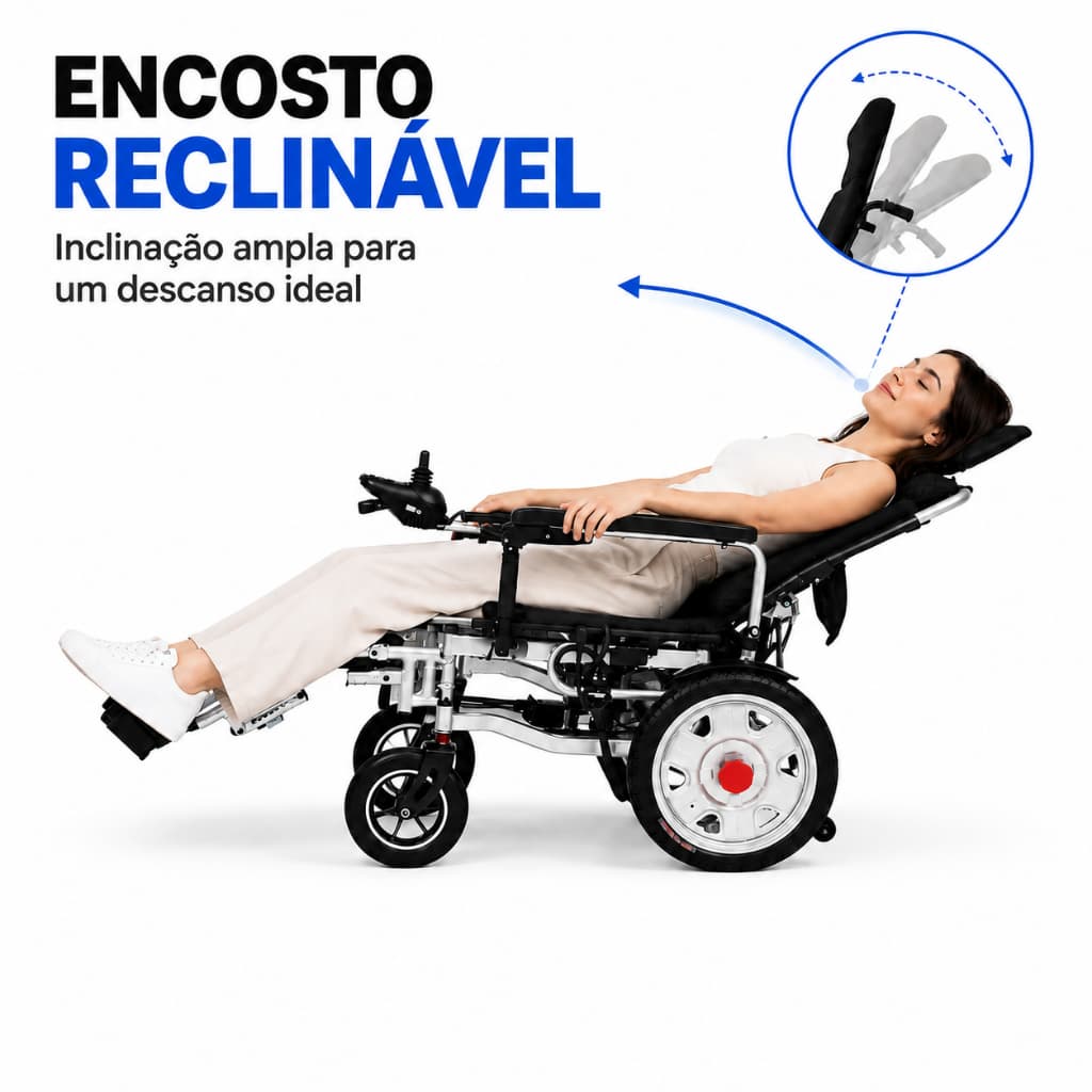 Cadeira de Rodas Elétrica Motorizada Reclinável 2 Motores 250W Mesa Controle Remoto