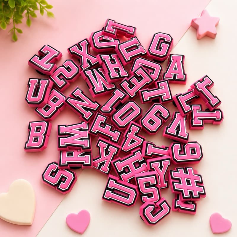 Pins Letras Rosa | Letras do Alfabeto para Personalizar Calçados babuche| Aplique Emborrachado