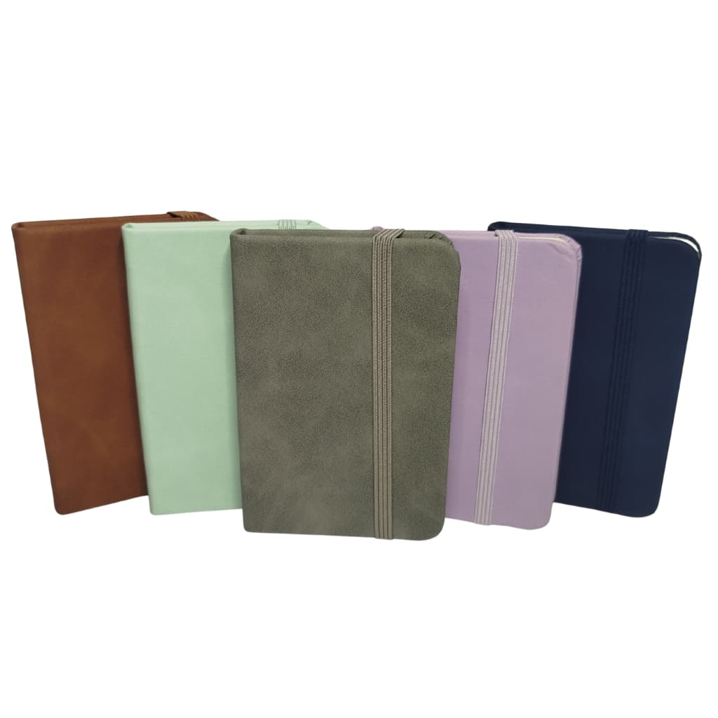 Caderno A7 Capa  Couro com Elástico Compacto para Anotações com Caneta Preta