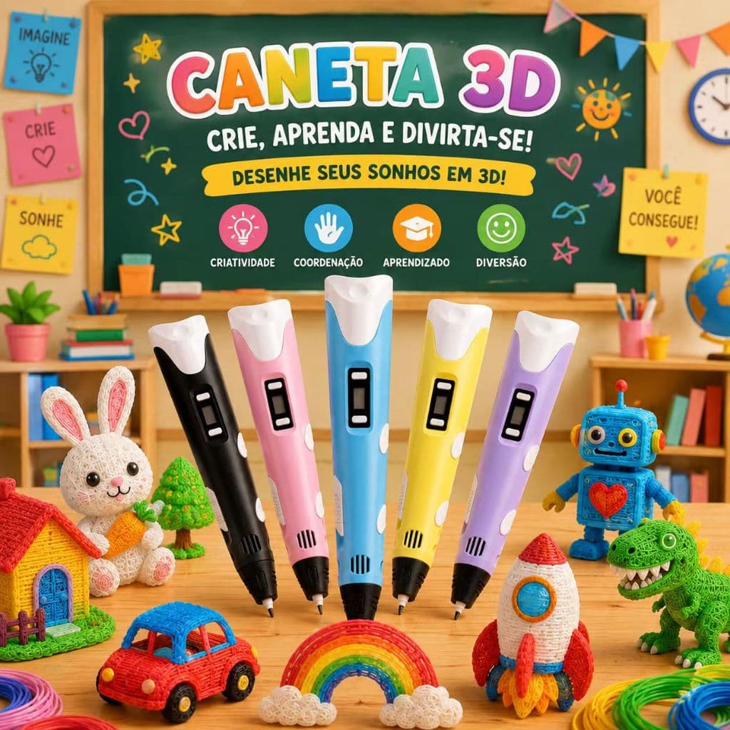 Caneta 3D Impressora Infantil Display LCD PLA Temperatura Ajustável Brinquedo Educativo DIY Arte 3D Presente