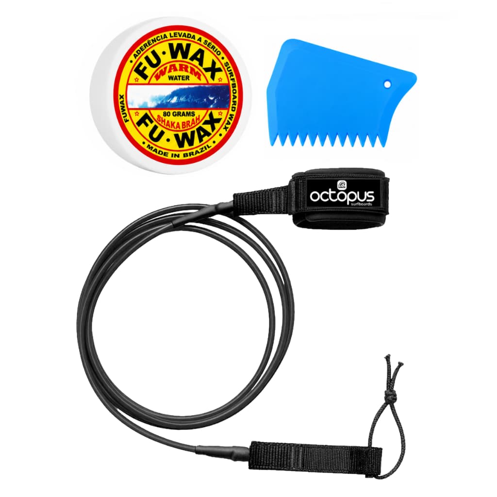 Leash Surf 6´ x5mm Strep Surf+ Parafina Fu Wax + Raspador de Parafina