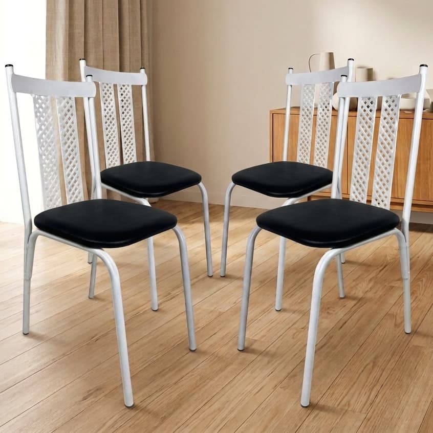 Kit 4 Cadeiras De Jantar Para Cozinha E Buffet Com Assento Courino Estofado Confortável E Resistente