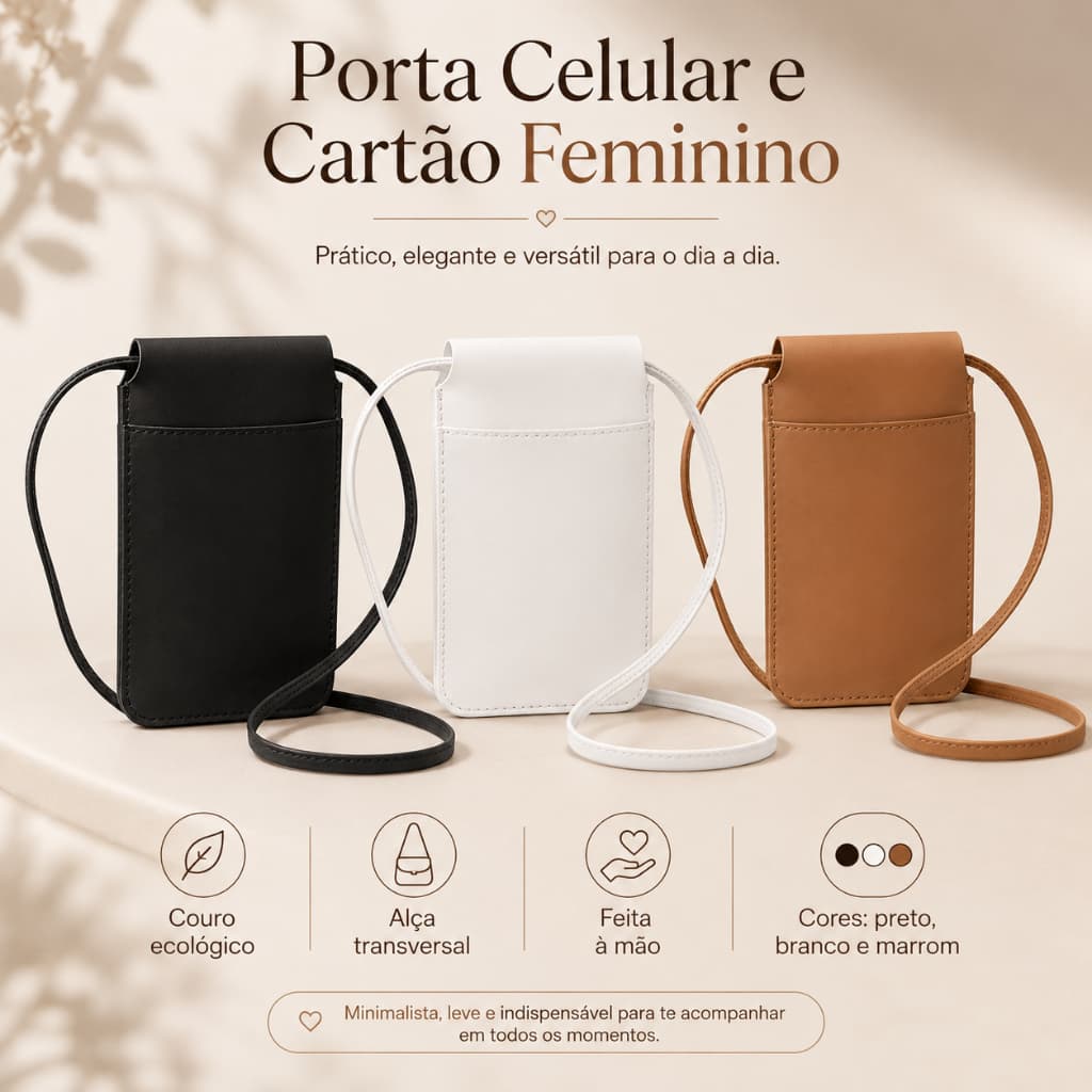 Porta Celular Cartão Feminino Transversal Bolsinha Alça Ombro Estilosa Funcional Dia a Dia