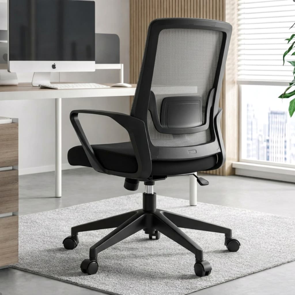 Cadeira de Escritório Ergonômica Giratória Mesh Reclinável com Apoio Lombar Home Office Turim