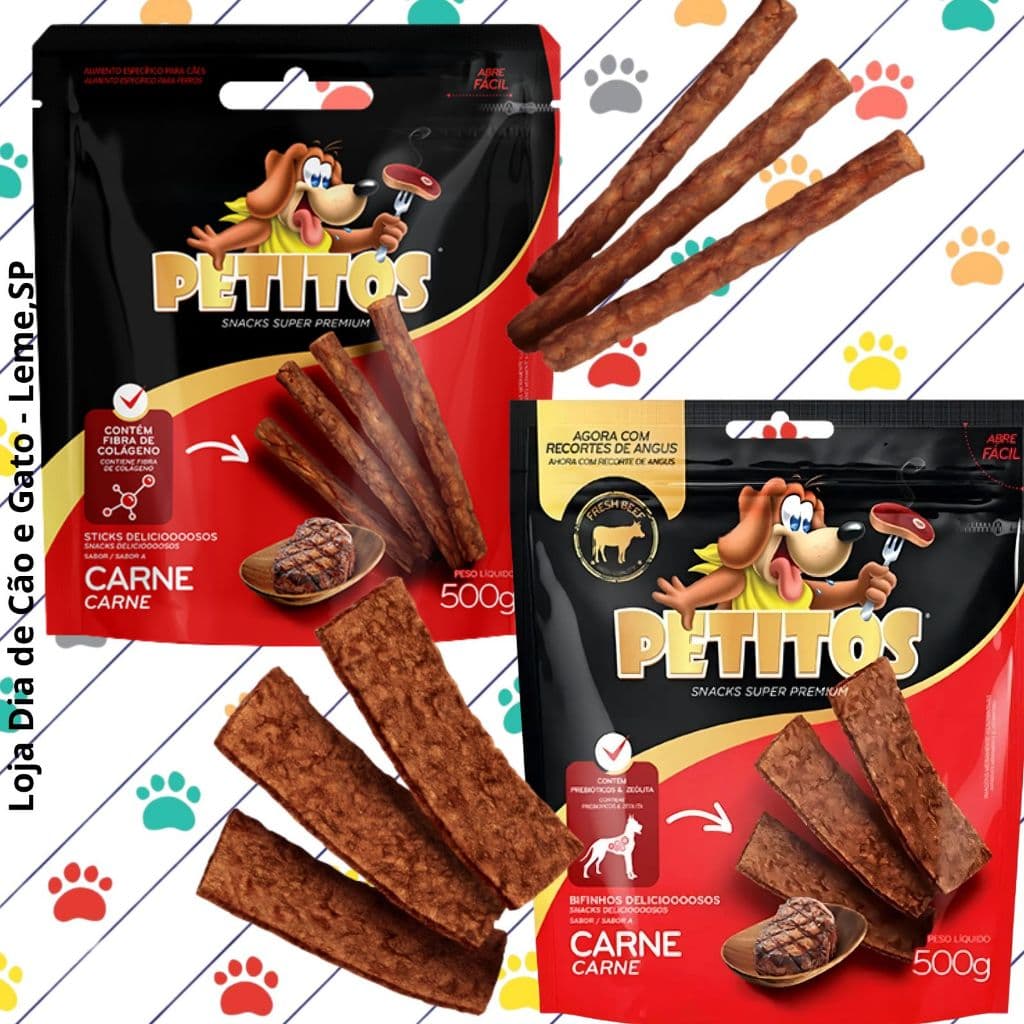 Bifinho e Palito Petitos Carne 500g Super premium - petisco para Cachorro