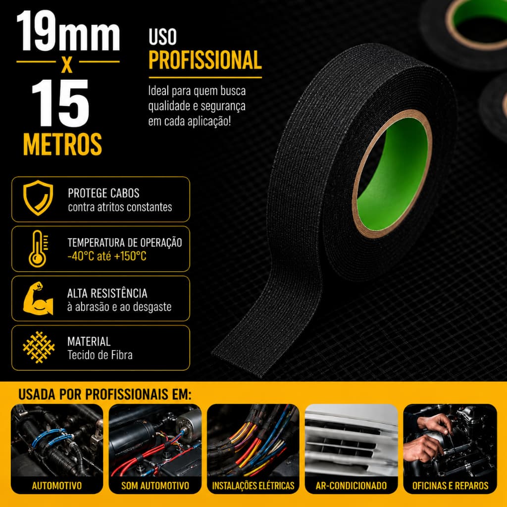 Kit 2 FITAS Isolante TECIDO 15 METROS Chicote Automotivo AntiChama Isolamento Acabamento Resistente