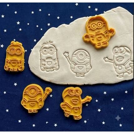 Kit 4 Cortador Marcador Puxador Minions Desenho Cookie Americana Bolacha Biscoito 6cm