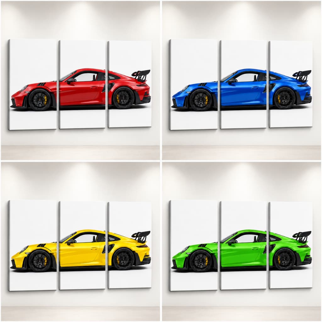 Kit 3 Quadros Decorativos Porsche 911 GT3 RS Carro Esportivo Automotivo MDF 3mm 20x30 40x60