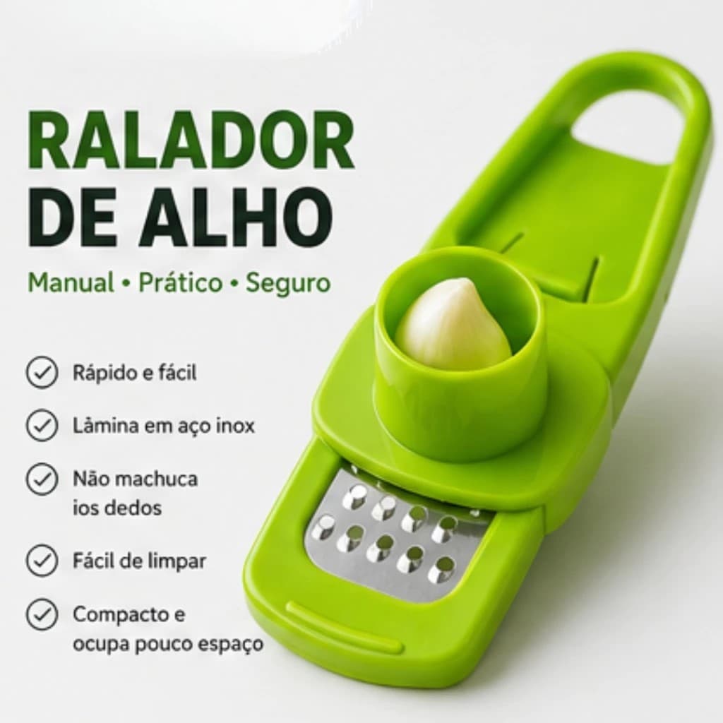 Ralador de Alho Manual em Aço Inox para Alho Gengibre Queijo Legumes Compacto Fácil de Limpar