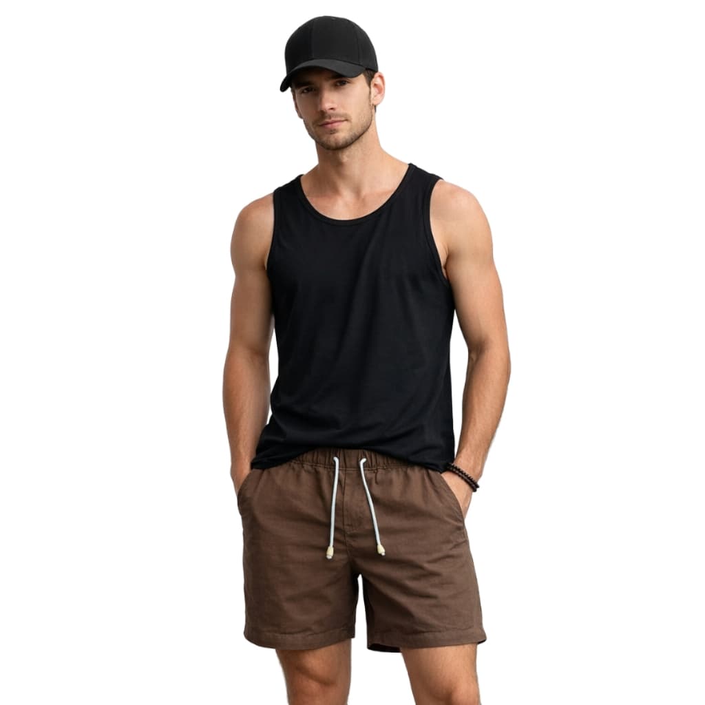 Conjunto Masculino Regata Básica Algodão Short Linho Premium e Boné Casual