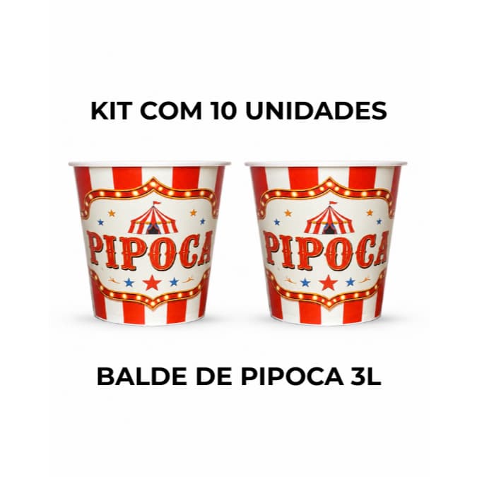 Kit 10 UND Balde de Pipoca 3L Circo Resistente Durável PP Virgem Envio Imediato Direto da Fábrica