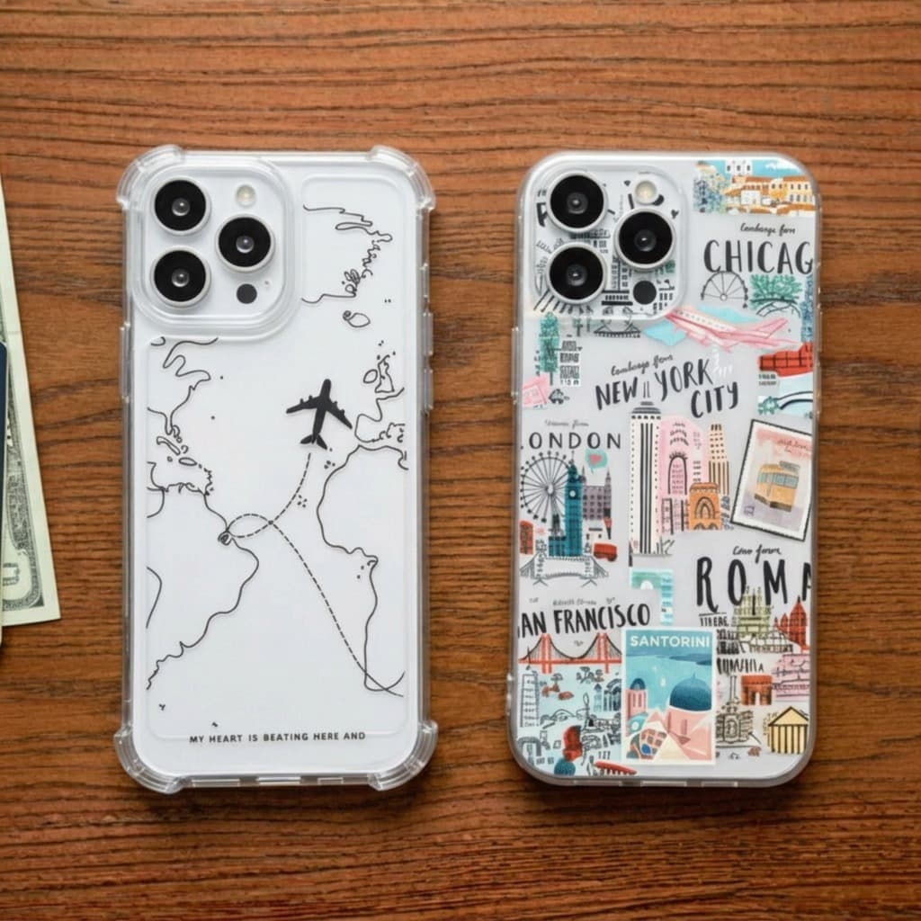 CAPINHA SAMSUNG VIAGEM, TRANSPARENTE PROTETORA ANTI-QUEDA CASE COM TEMAS DE VIAGEM