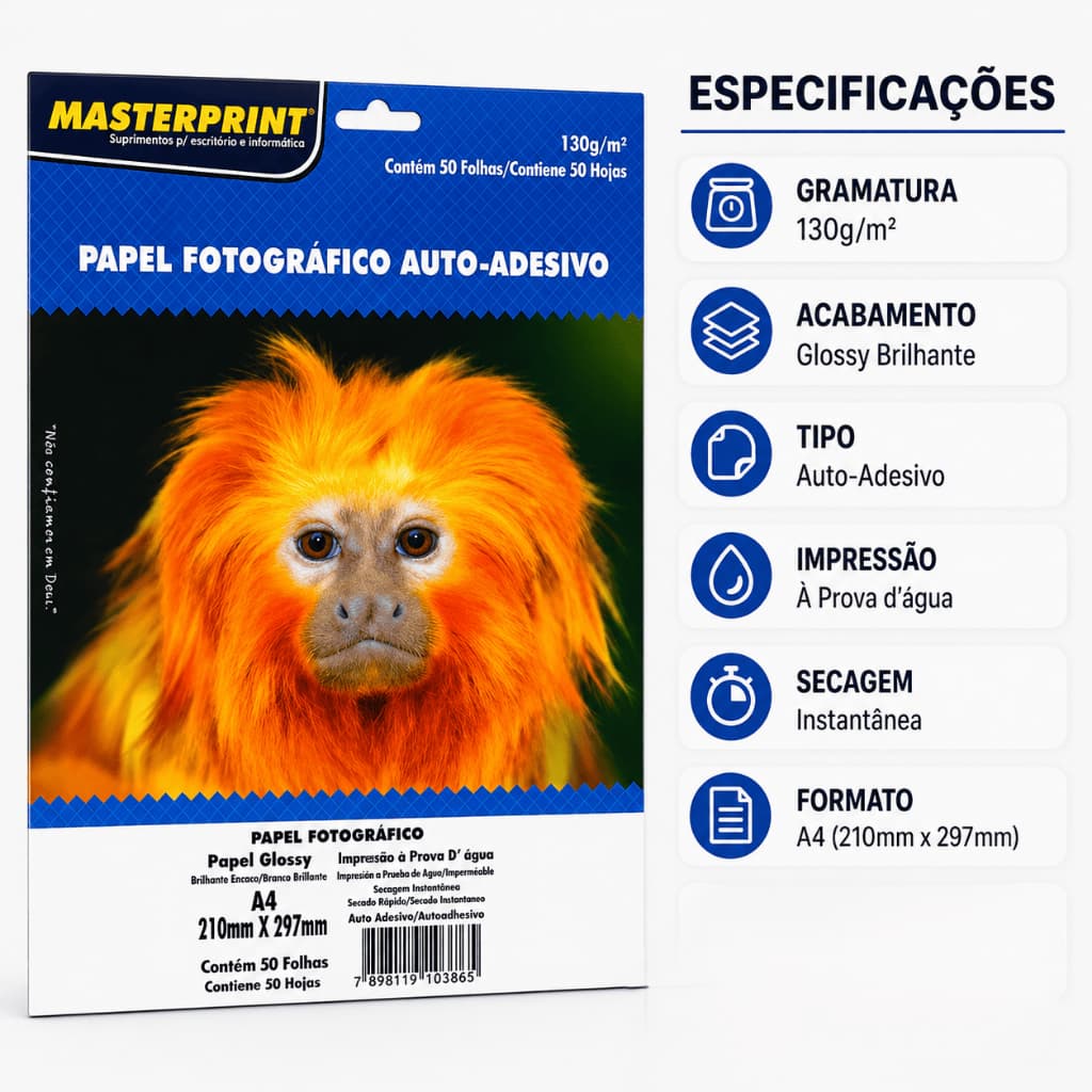 Papel Fotográfico Adesivo 130gr  Glossy A4 MasterPrint