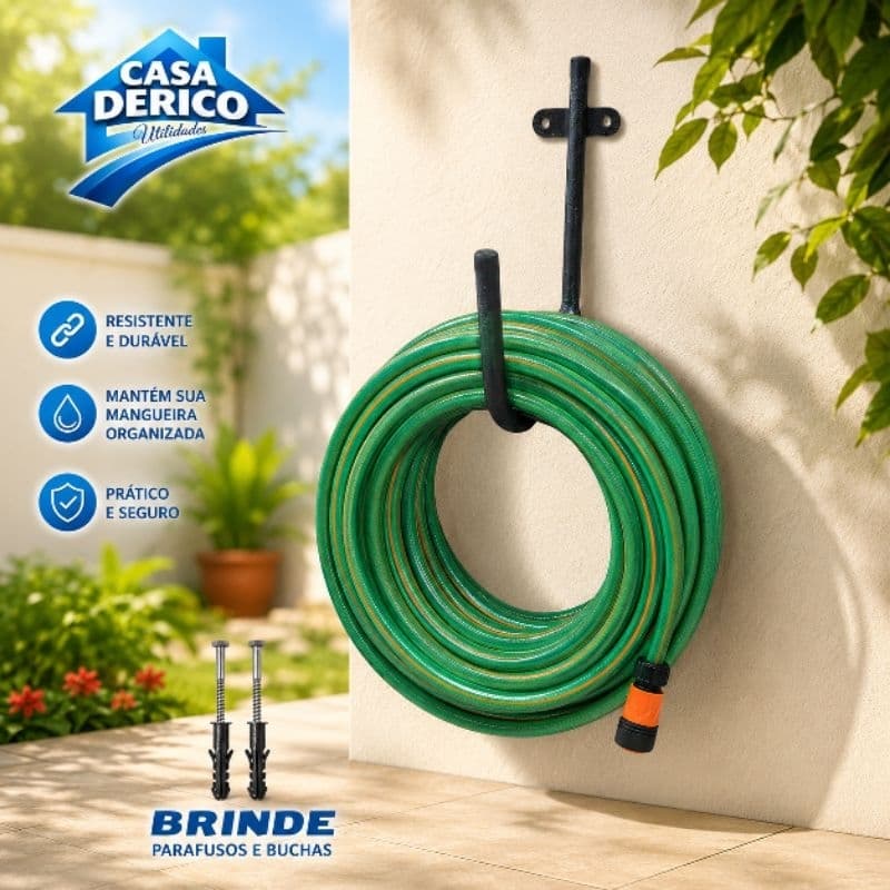 Suporte Para Enrolar Mangueira de Parede Fixo Jardim Quintal Lavanderia