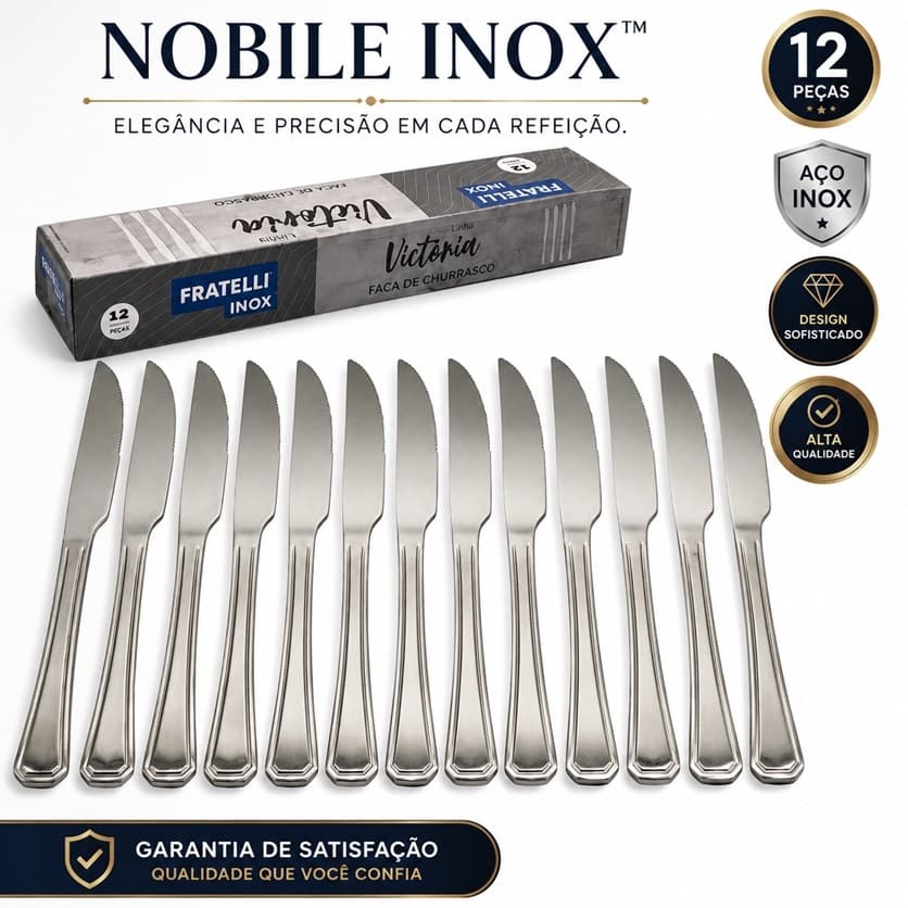 Conjunto de Facas de Mesa 23 cm em Inox – Linha Victoria | Fratelli (12 peças)