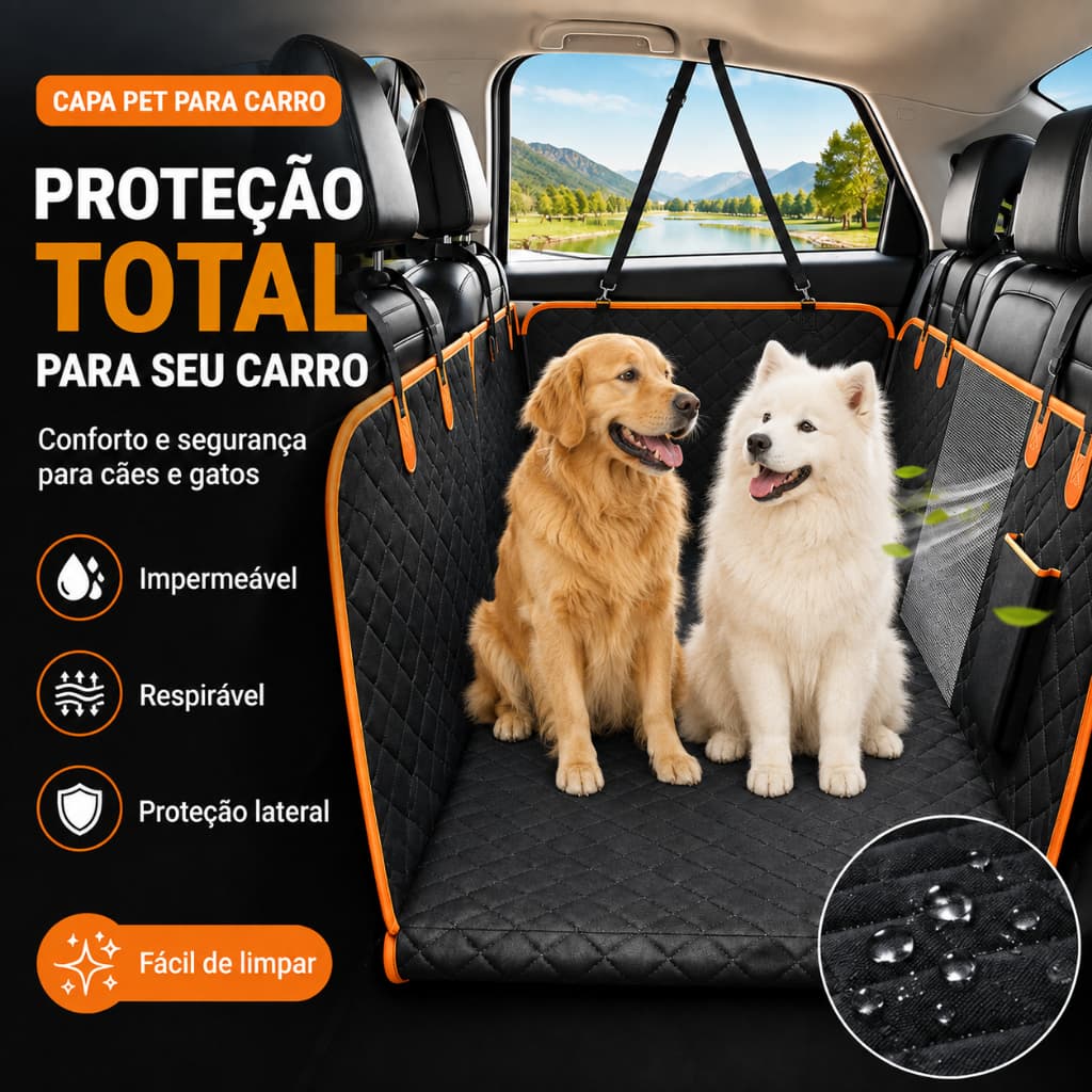Capa Protetora Pet Impermeável 5 em 1 para Banco de Carro com Cinto de Segurança