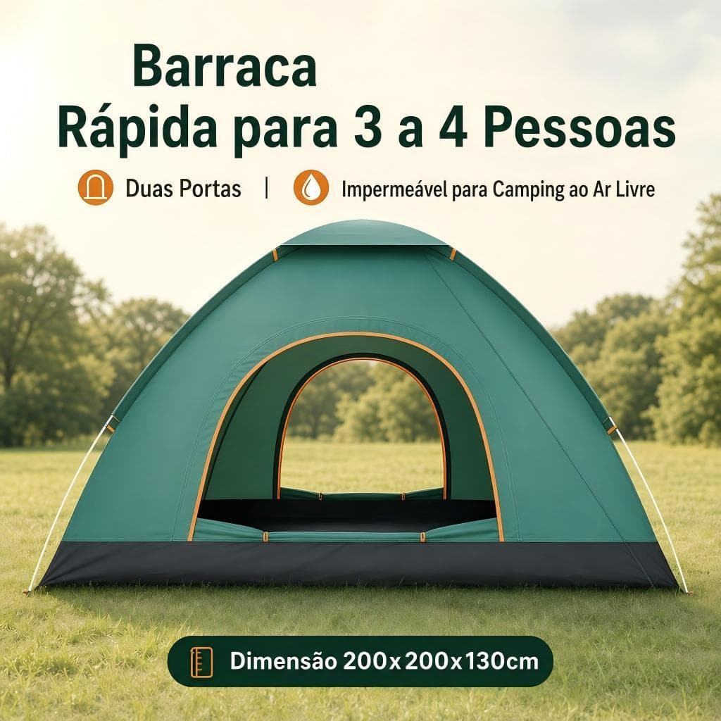 Barraca Iglu 3/4 Pessoas Impermeável Duas Portas 200x200x130cm c/ Kit Anti-Vento