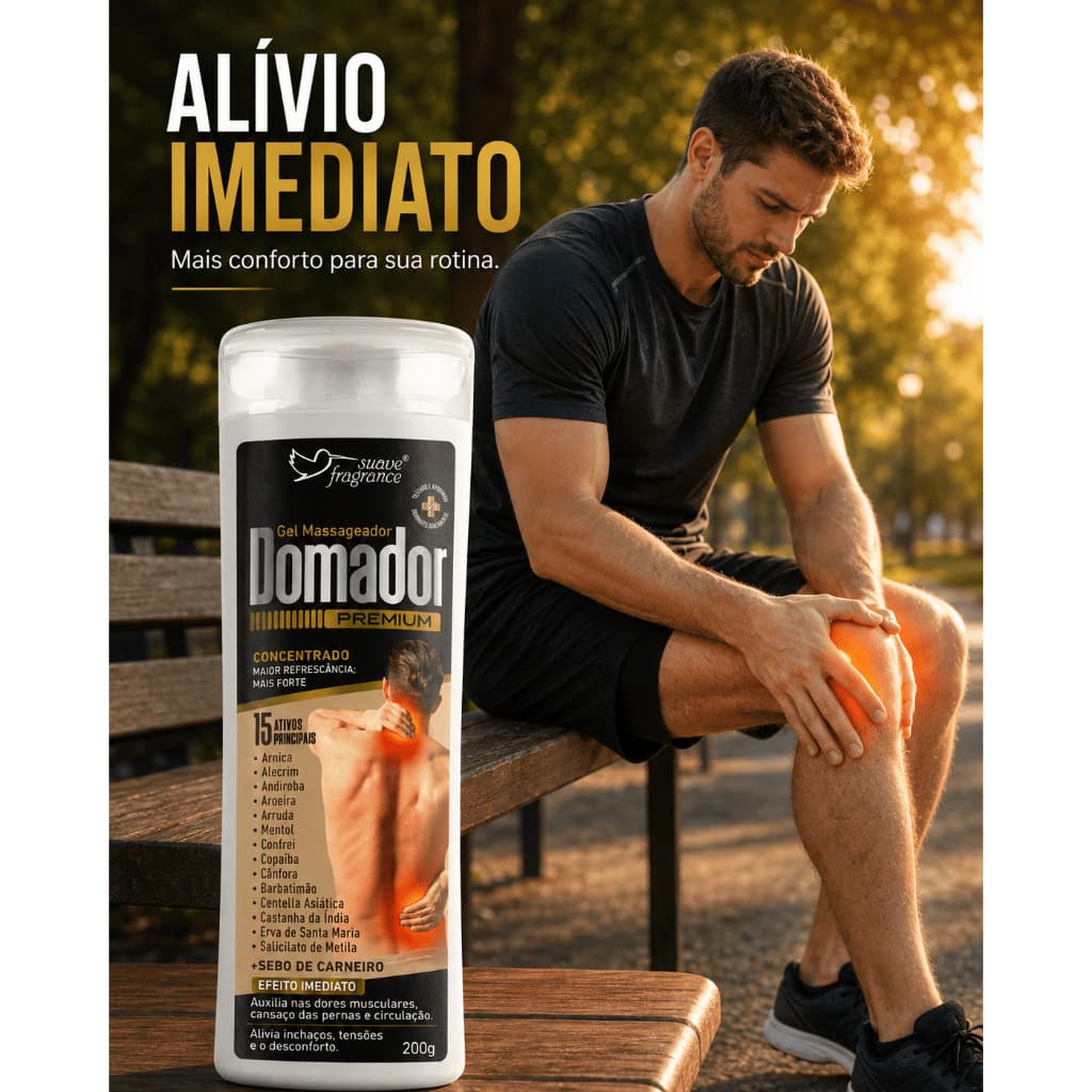 Gel Massageador Domador Premium 200g com 15 Ativos Naturais + Sebo de Carneiro | Alívio Muscular Refrescante | Rápida Ab