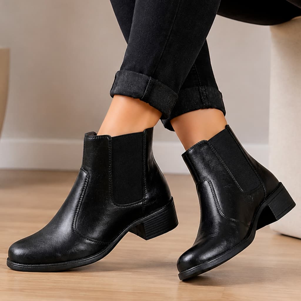 Bota Chelsea Feminina Botina Couro Legitimo Moda Botinha Mulher Cano Baixo Bico Redondo