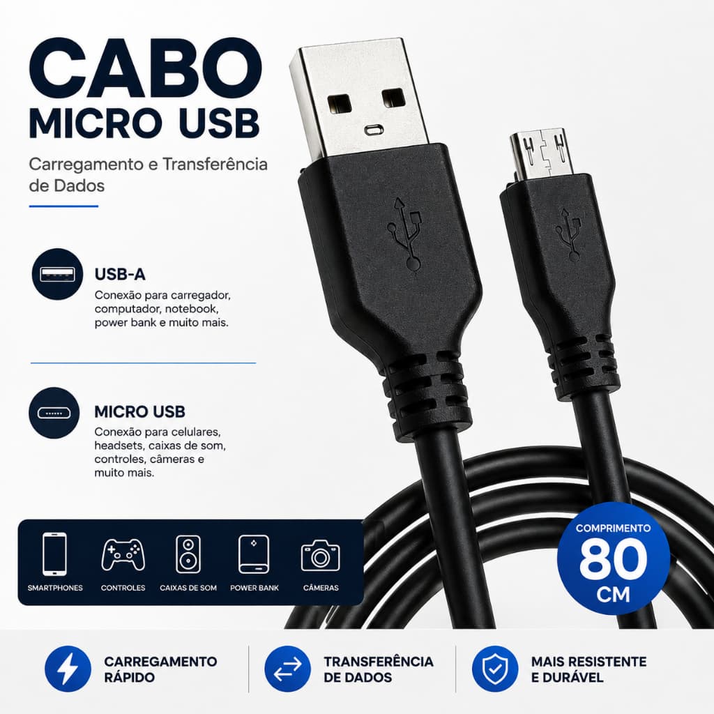 Cabo Micro USB 80 cm