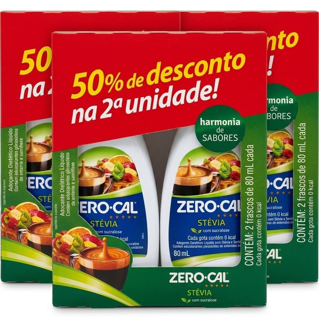 Kit 6 unidades Zero Cal Stévia 80ml cada