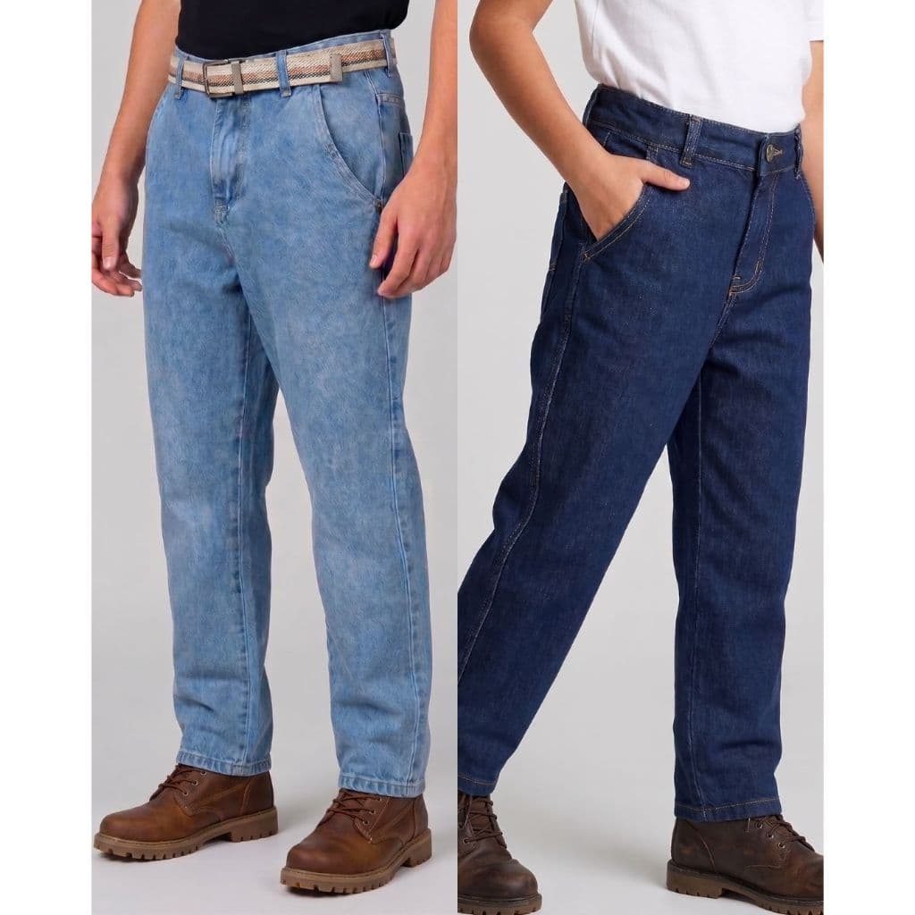 KIT 2 CALÇAS JEANS CLARO E ESCURO MENINO INFANTIL/JUVENIL COM CINTO AJUSTE REGULAGEM NO CÓS AGROBOY - 10 ao 16