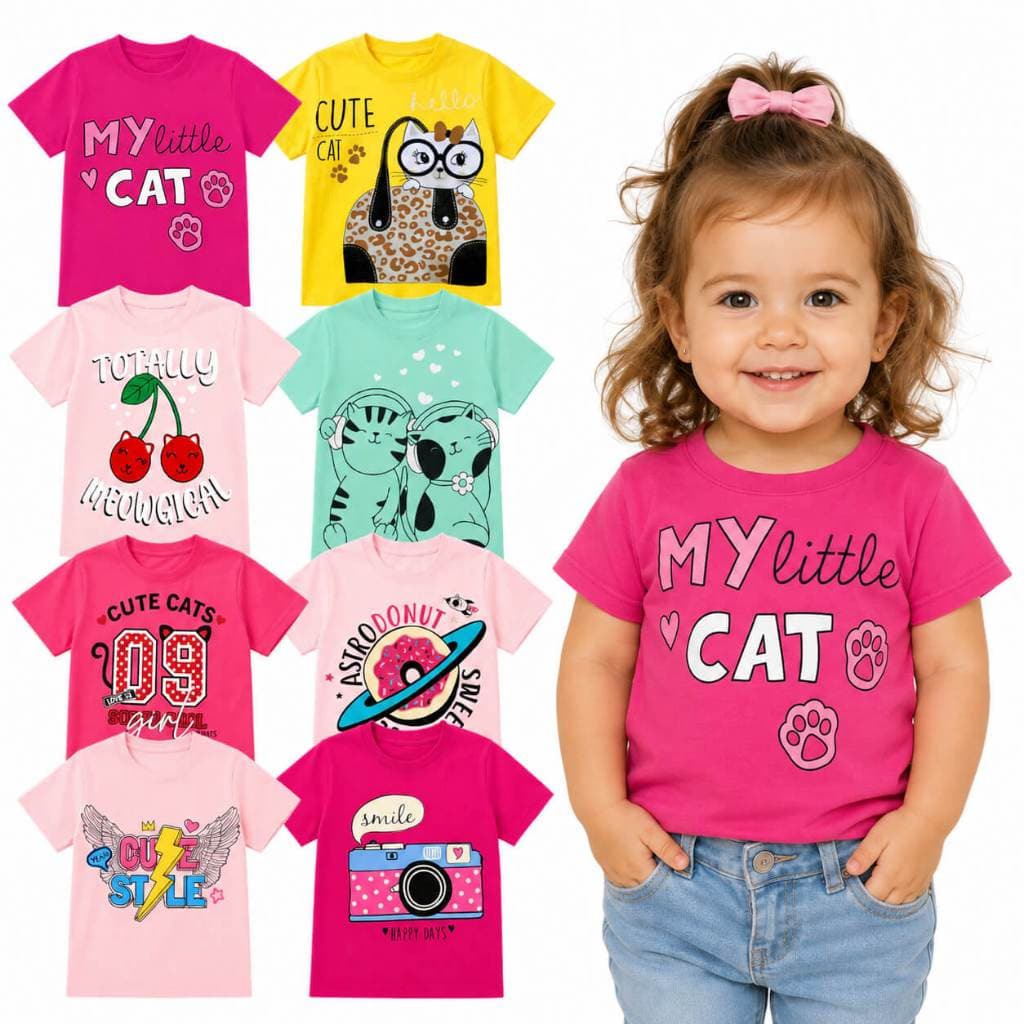 Camiseta Infantil Menina Manga Curta 100% Algodão Verão Sortidos 1/2/3 | Blusa Infantil Menina Feminino