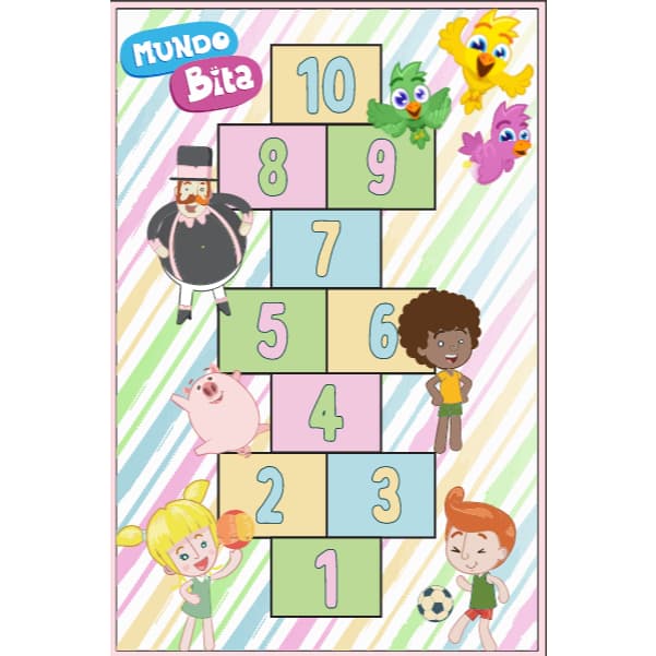 Amarelinha Tapete Infantil Mundo Bita 100x150cm Decorativo Quarto Infantil