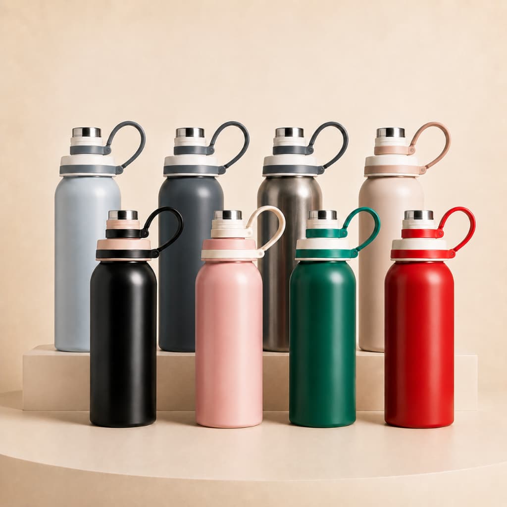 Garrafa Inox 800ml Prática Com Alça Squeeze Água Academia Quente Frio Gelado Trabalho