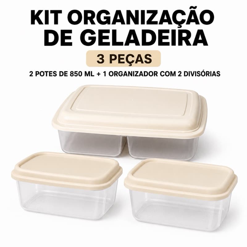 Kit Organizador De Geladeira Com Pote Organizador De Frios 2 Divisórias + 2 Potes Retangulares 800Ml