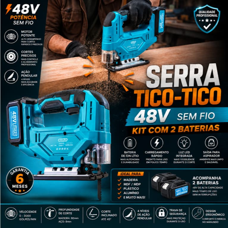 Serra Tico Tico Recorte 800w Corta Elétrica Sabre Carregador 2 Baterias 48v