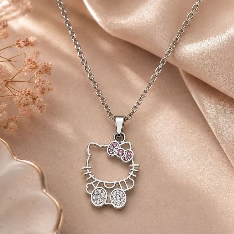 Colar Gatinha Strass Aço Inox Prateado Feminino Presente Fofo Delicado