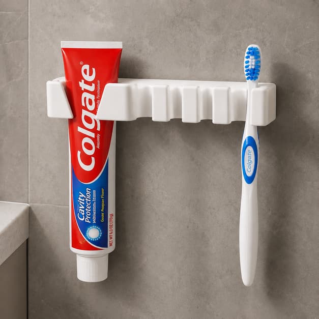 Suporte Porta Escova de Dente e Pasta Parede Adesivo Sem Furo Organizador Banheiro Fita Dupla Face