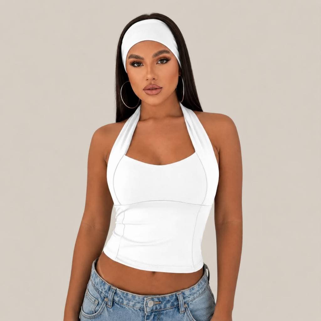 BLUSA FEMININA TOP HALTER CROPPED AJUSTADO FRENTE ÚNICA COSTA NUA CASUAL MODA FEMININA VERÃO