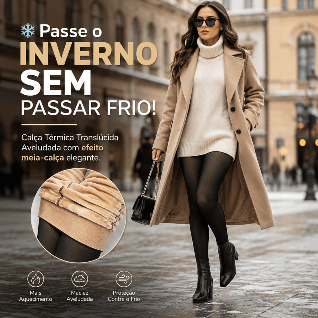 Meia Calça Térmica Translúcida Feminina Aveludada Forrada Peluciada Inverno Transparente Preta