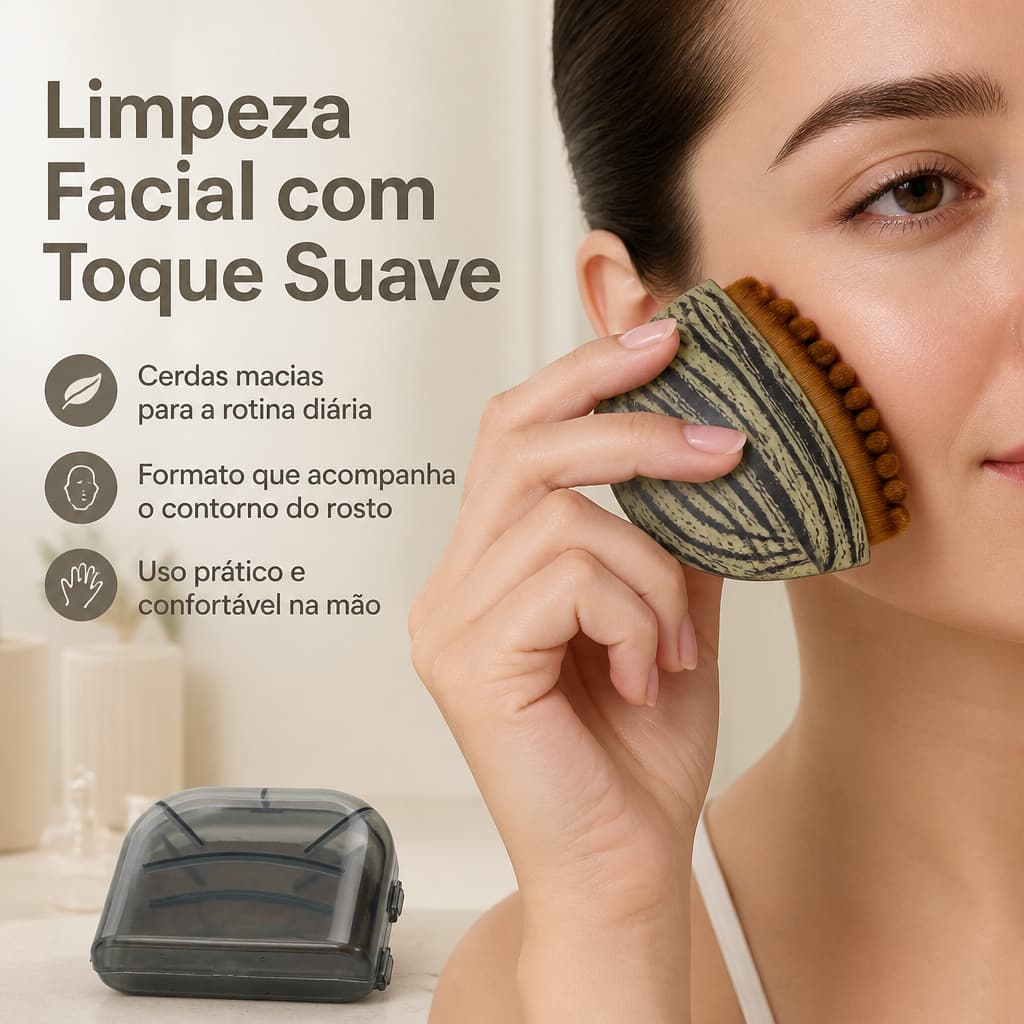 Escova Facial De Contorno Linfático, Massageador Manual Ergonômico com Cerdas Macias para Rosto, Olhos, Queixo e Pescoço