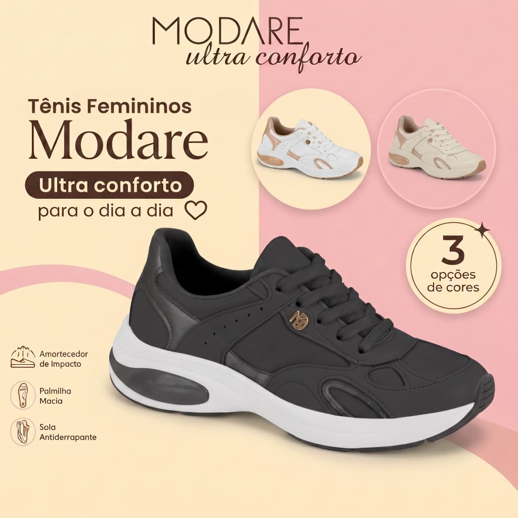 Tênis Feminino Modare Casual Plataforma Ultraconforto Ortopédico Esporão Confortável Original
