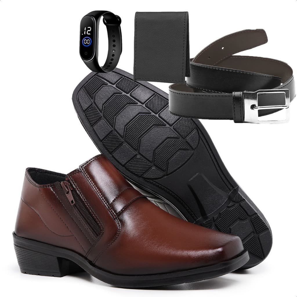 Bota Botinha Social Masculina Exclusiva Confortavel + Cinto, Carteira e Relogio