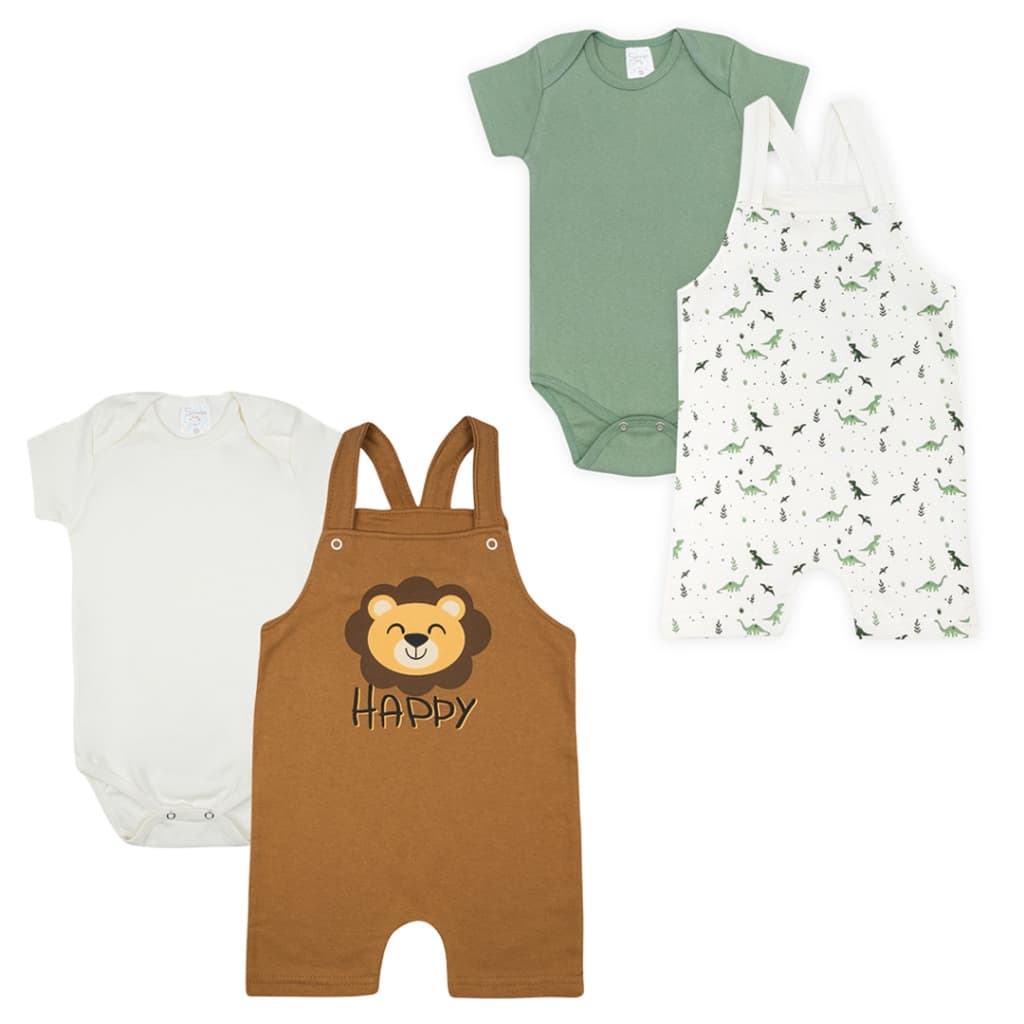 Conjunto Jardineira 4 Peças Curto Menino Roupas de Bebê Roupa de Verão SORTIDO