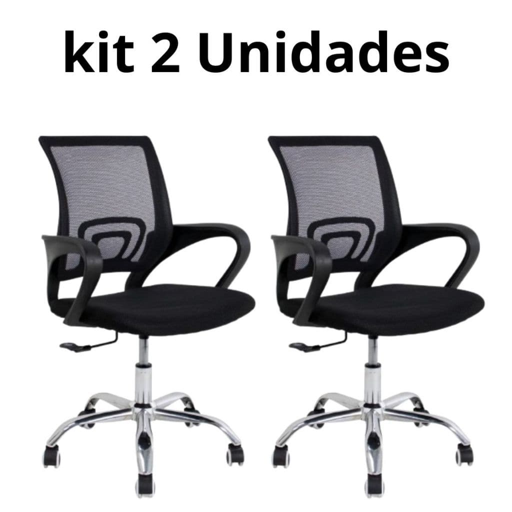 Kit 2 Cadeira Escritório Giratória Office Arco Estofado Mesh