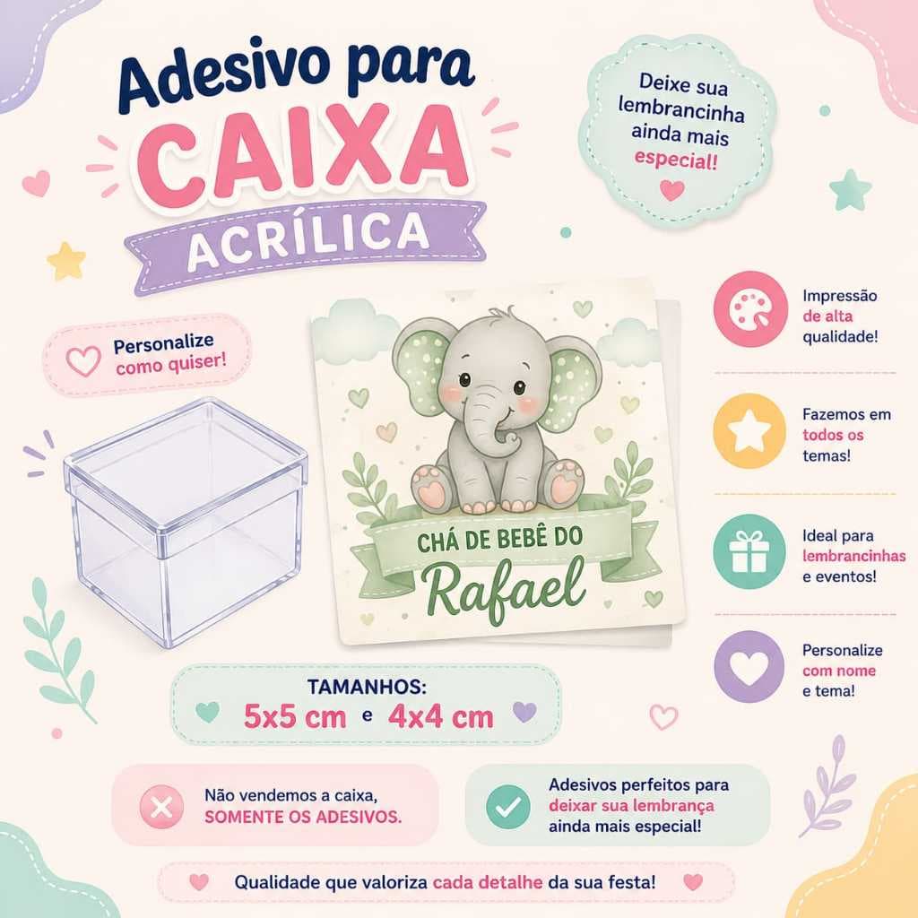 Adesivo para caixa acrilica 5x5 e 4x4