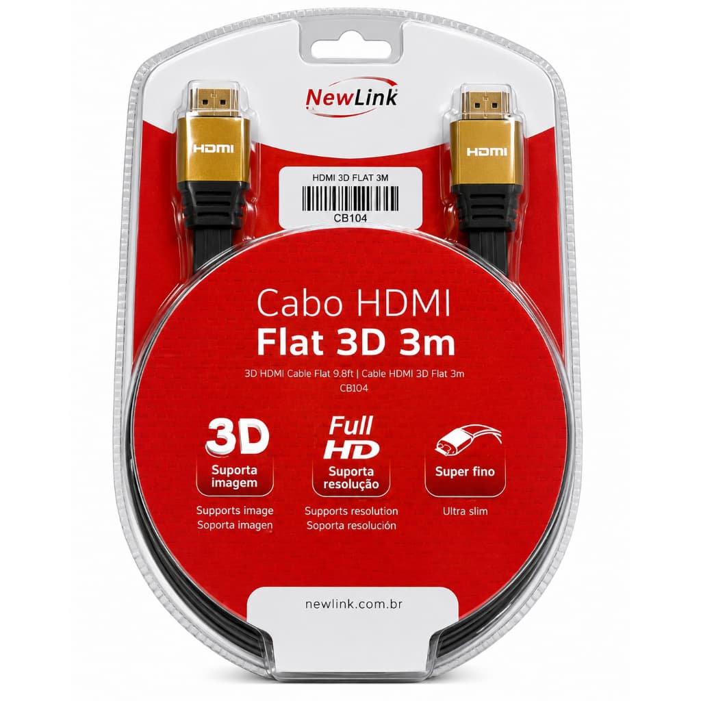Cabo HDMI Flat 3D 3 Metros NewLink CB104