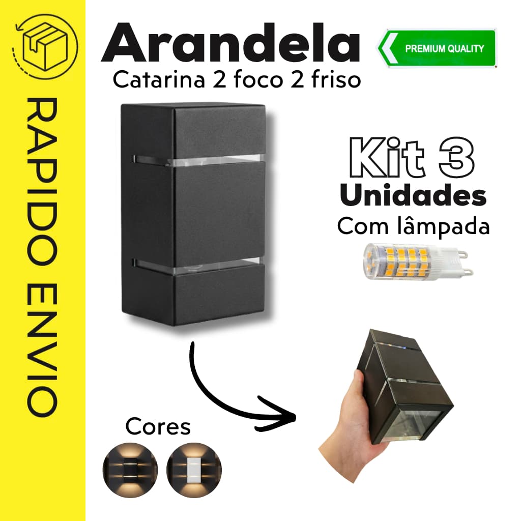 Kit 3 Arandelas De Parede Catarina 8x15 Ferro 2 Frisos Duplo Foco