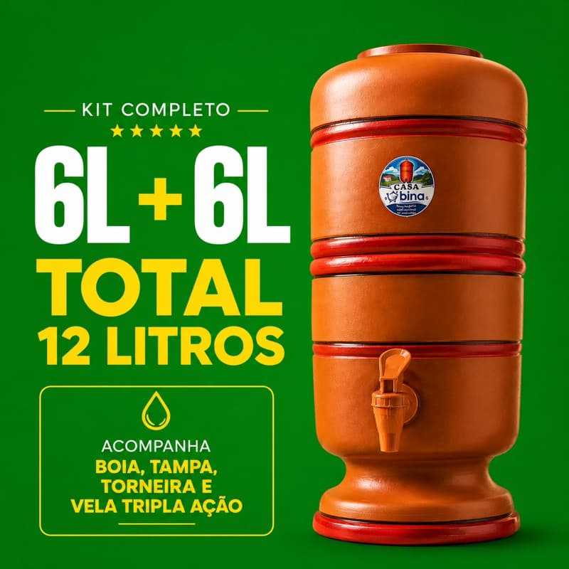 Filtro de Barro Completo 6 Litros + 6 Litros com Vela Tripla, Boia e Torneira
