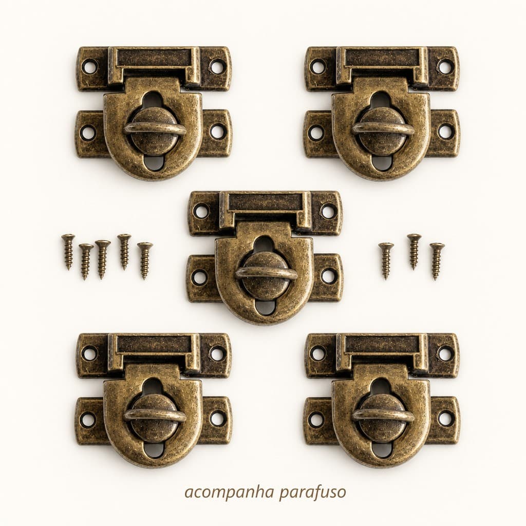 5 unidades Fecho Cadeado ou Torniquete Artesanato Caixa MDF com Parafusos kit Bau Maleta Antigoi ouro velho