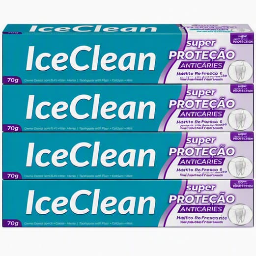4 Pasta de Dente Creme Dental anticárie Ice Clean Super Proteção 70g Kit com 4