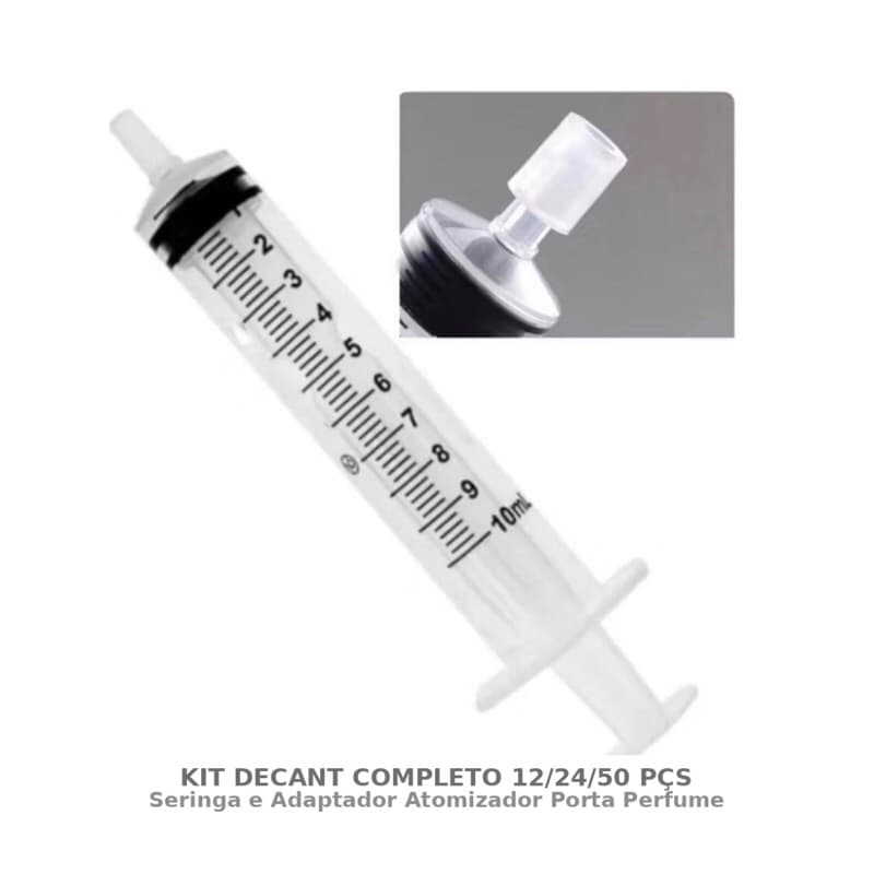 Kit Decant Completo 12/24/50 Pçs Seringa e Adaptador Atomizador de Porta Perfume Recarregável