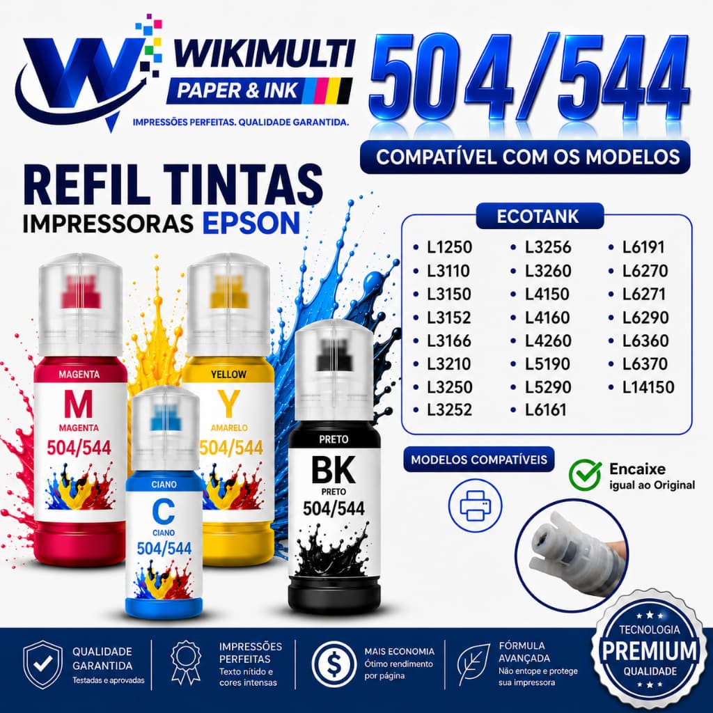 Refil Tintas Star Ink Modelos Compatíveis Epson 504/540/544 - L3110 L3150 L3210 L3250 L5190 - 70ml cada