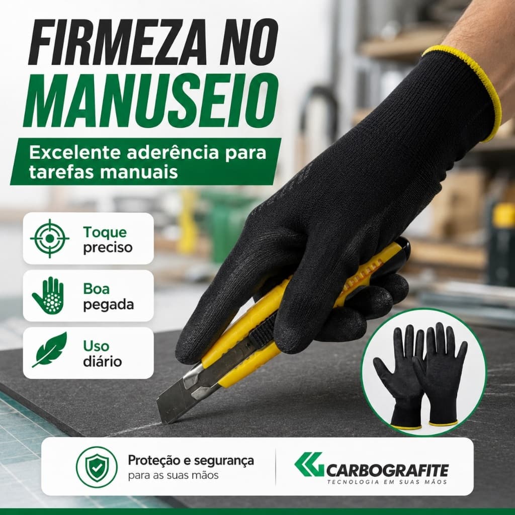10 Pares Luva Carbografite EPI Segurança Proteção Mecânica CG Supertact tam 9 Antiderrapante